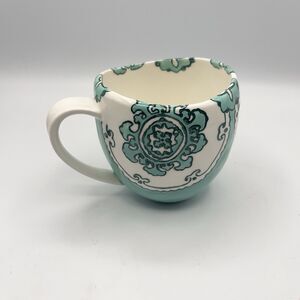 Anthropologie Gloriosa Mug Coffee Tea Cup Aqua Boho Moroccan Medallion Turquoise